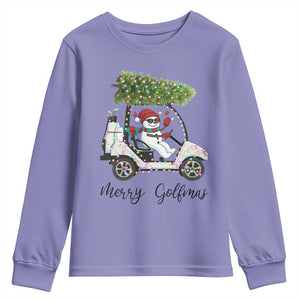 Funny Christmas Golf Youth Sweatshirt Snowman Driving Golf Cart Merry Golfmas TS12 Violet Print Your Wear