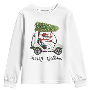 Funny Christmas Golf Youth Sweatshirt Snowman Driving Golf Cart Merry Golfmas TS12 White Print Your Wear