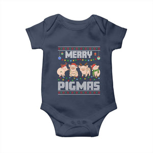 Funny Merry Pigmas Baby Onesie Christmas Pig Ugly Sweater Gift TS12 Navy Print Your Wear