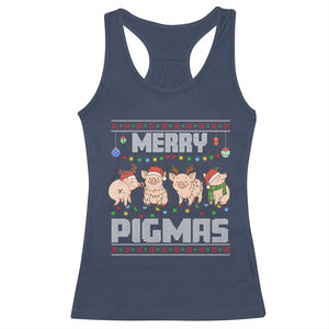 Funny Merry Pigmas Racerback Tank Top Christmas Pig Ugly Sweater Gift TS12 Navy Print Your Wear
