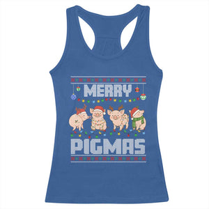 Funny Merry Pigmas Racerback Tank Top Christmas Pig Ugly Sweater Gift TS12 Royal Blue Print Your Wear