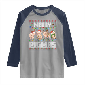 Funny Merry Pigmas Raglan Shirt Christmas Pig Ugly Sweater Gift TS12 Sport Gray Navy Print Your Wear