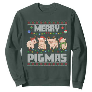 Funny Merry Pigmas Sweatshirt Christmas Pig Ugly Sweater Gift TS12 Dark Forest Green Print Your Wear