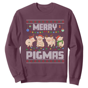 Funny Merry Pigmas Sweatshirt Christmas Pig Ugly Sweater Gift TS12 Maroon Print Your Wear