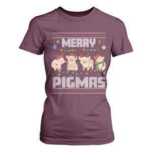 Funny Merry Pigmas T Shirt For Women Christmas Pig Ugly Sweater Gift TS12 Maroon Print Your Wear