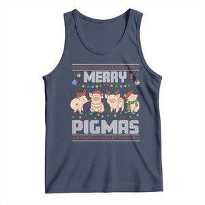Funny Merry Pigmas Tank Top Christmas Pig Ugly Sweater Gift TS12 Navy Print Your Wear