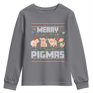Funny Merry Pigmas Youth Sweatshirt Christmas Pig Ugly Sweater Gift TS12 Charcoal Print Your Wear
