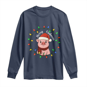 Funny Merry Oinkmas Long Sleeve Shirt Farmer Christmas Pig Lover Gift TS12 Navy Print Your Wear