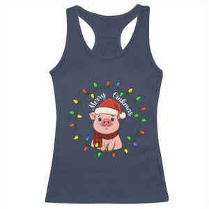 Funny Merry Oinkmas Racerback Tank Top Farmer Christmas Pig Lover Gift TS12 Navy Print Your Wear