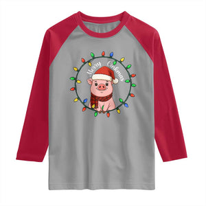 Funny Merry Oinkmas Raglan Shirt Farmer Christmas Pig Lover Gift TS12 Sport Gray Red Print Your Wear