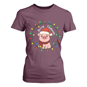 Funny Merry Oinkmas T Shirt For Women Farmer Christmas Pig Lover Gift TS12 Maroon Print Your Wear