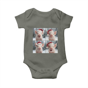 Funny Pig With Santa Hat Photobooth Baby Onesie Christmas Gift TS12 Military Green Print Your Wear