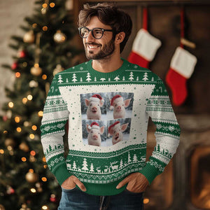 Funny Pig With Santa Hat Photobooth Ugly Christmas Sweater Xmas Gift TS12 Beige Green Print Your Wear