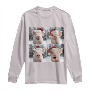 Funny Pig With Santa Hat Photobooth Long Sleeve Shirt Christmas Gift TS12 Ice Gray Print Your Wear