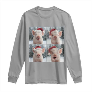 Funny Pig With Santa Hat Photobooth Long Sleeve Shirt Christmas Gift TS12 Sport Gray Print Your Wear