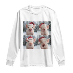Funny Pig With Santa Hat Photobooth Long Sleeve Shirt Christmas Gift TS12 White Print Your Wear