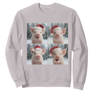 Funny Pig With Santa Hat Photobooth Sweatshirt Christmas Gift TS12 Ice Gray Print Your Wear