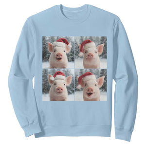 Funny Pig With Santa Hat Photobooth Sweatshirt Christmas Gift TS12 Light Blue Print Your Wear