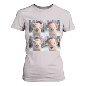Funny Pig With Santa Hat Photobooth T Shirt For Women Christmas Gift TS12 Ice Gray Print Your Wear