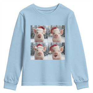 Funny Pig With Santa Hat Photobooth Youth Sweatshirt Christmas Gift TS12 Light Blue Print Your Wear