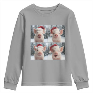 Funny Pig With Santa Hat Photobooth Youth Sweatshirt Christmas Gift TS12 Sport Gray Print Your Wear