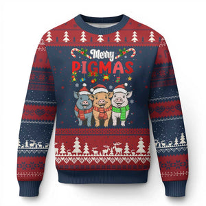 Funny Merry Pigmas Ugly Christmas Sweater Xmas Pigs Farm Gift TS12 Navy Red Print Your Wear