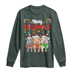 Funny Merry Pigmas Long Sleeve Shirt Christmas Pigs Farm Gift TS12 Dark Forest Green Print Your Wear
