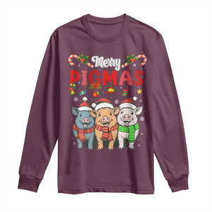Funny Merry Pigmas Long Sleeve Shirt Christmas Pigs Farm Gift TS12 Maroon Print Your Wear