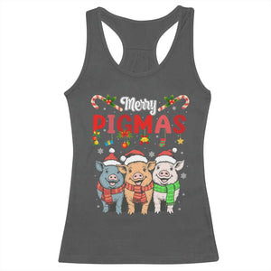 Funny Merry Pigmas Racerback Tank Top Christmas Pigs Farm Gift TS12 Dark Heather Print Your Wear