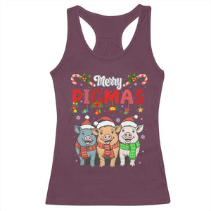 Funny Merry Pigmas Racerback Tank Top Christmas Pigs Farm Gift TS12 Maroon Print Your Wear