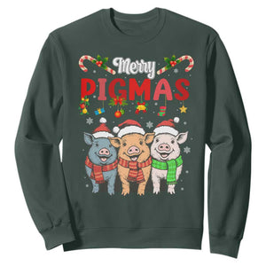 Funny Merry Pigmas Sweatshirt Christmas Pigs Farm Gift TS12 Dark Forest Green Print Your Wear