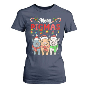 Funny Merry Pigmas T Shirt For Women Christmas Pigs Farm Gift TS12 Navy Print Your Wear