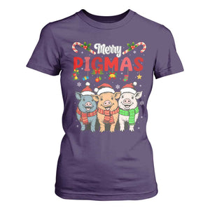 Funny Merry Pigmas T Shirt For Women Christmas Pigs Farm Gift TS12 Purple Print Your Wear