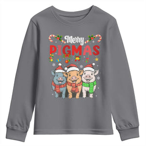 Funny Merry Pigmas Youth Sweatshirt Christmas Pigs Farm Gift TS12 Charcoal Print Your Wear