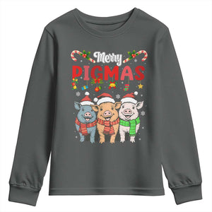 Funny Merry Pigmas Youth Sweatshirt Christmas Pigs Farm Gift TS12 Dark Heather Print Your Wear