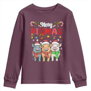 Funny Merry Pigmas Youth Sweatshirt Christmas Pigs Farm Gift TS12 Maroon Print Your Wear