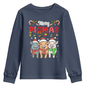 Funny Merry Pigmas Youth Sweatshirt Christmas Pigs Farm Gift TS12 Navy Print Your Wear
