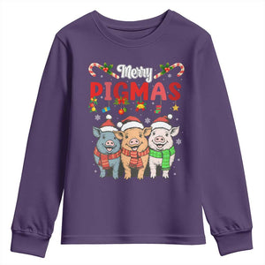 Funny Merry Pigmas Youth Sweatshirt Christmas Pigs Farm Gift TS12 Purple Print Your Wear