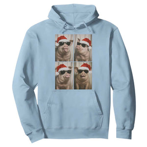 Cute Pig Christmas Selfie Hoodie Funny Holiday Photobooth Gift TS12 Light Blue Print Your Wear