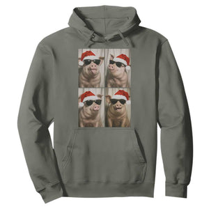 Cute Pig Christmas Selfie Hoodie Funny Holiday Photobooth Gift TS12 Military Green Print Your Wear