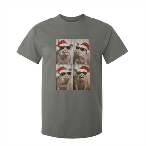 Cute Pig Christmas Selfie T Shirt For Kid Funny Holiday Photobooth Gift TS12 Military Green Print Your Wear
