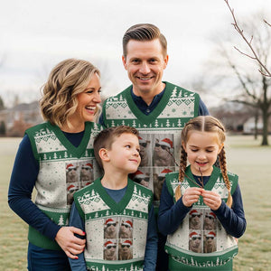 Cute Pig Xmas Selfie V-Neck Knit Sweater Vest Funny Holiday Photobooth Gift TS12 Beige Green Print Your Wear