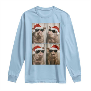 Cute Pig Christmas Selfie Long Sleeve Shirt Funny Holiday Photobooth Gift TS12 Light Blue Print Your Wear