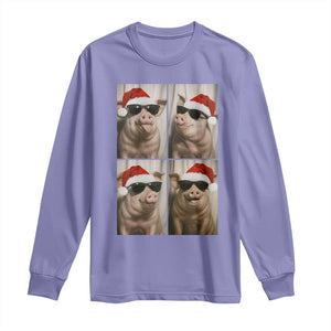 Cute Pig Christmas Selfie Long Sleeve Shirt Funny Holiday Photobooth Gift TS12 Violet Print Your Wear