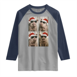 Cute Pig Christmas Selfie Raglan Shirt Funny Holiday Photobooth Gift TS12 Sport Gray Navy Print Your Wear