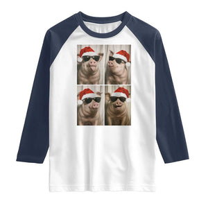 Cute Pig Christmas Selfie Raglan Shirt Funny Holiday Photobooth Gift TS12 White Navy Print Your Wear