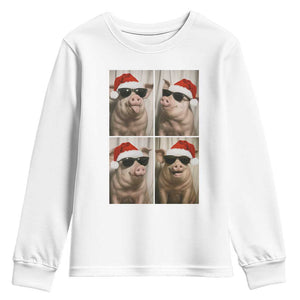 Cute Pig Christmas Selfie Youth Sweatshirt Funny Holiday Photobooth Gift TS12 White Print Your Wear