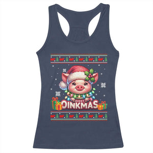 Funny Merry Oinkmas Racerback Tank Top Pig Lover Ugly Christmas Gift TS12 Navy Print Your Wear
