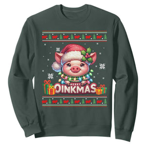Funny Merry Oinkmas Sweatshirt Pig Lover Ugly Christmas Gift TS12 Dark Forest Green Print Your Wear