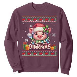 Funny Merry Oinkmas Sweatshirt Pig Lover Ugly Christmas Gift TS12 Maroon Print Your Wear